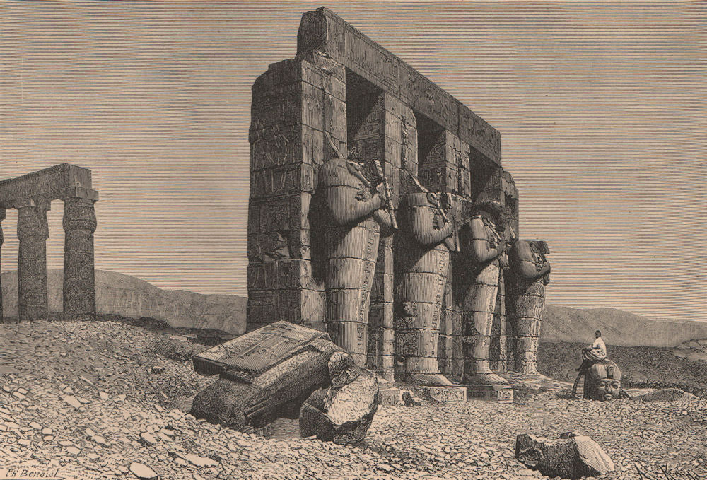 Colossal Statues of the Ramesseum at Thebes. Egypt 1885 old antique print